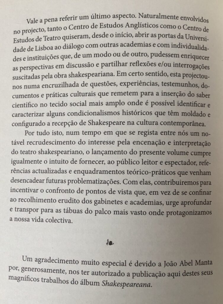 SHAKESPEARE ENTRE NÓS Introdução, por J. A. Flor e M. Helena Serôdio, pág. 12
