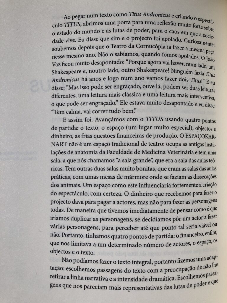"Convite para fazer TITUS", Luís Castro entrevistado por M. Helena Serôdio, pág. 100